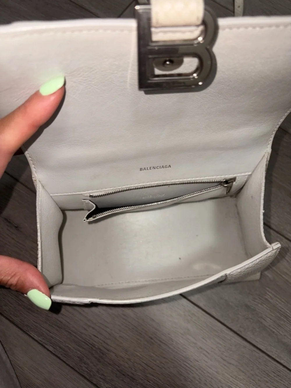 Balenciaga Cream Textured Hourglass Mini Top Handle Crossbody - Picture 8 of 13